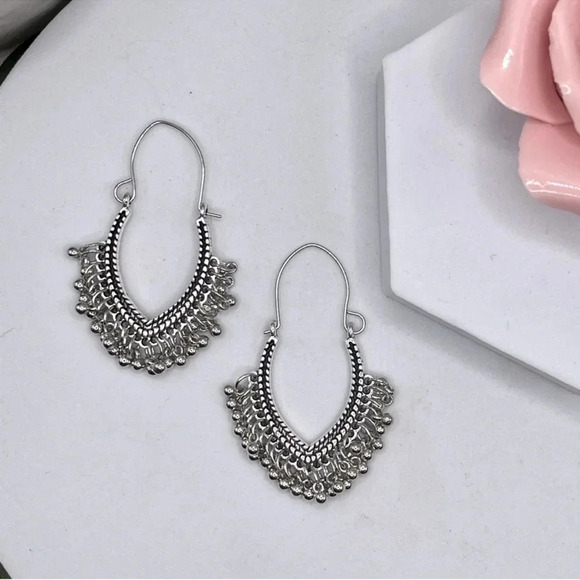 Silver Boho Hoop Earrings - Picture 2 of 4
